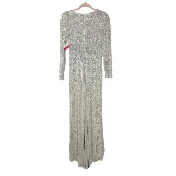 FLAWED - Mac Duggal Sequin Wrap Evening Gown Silver 8 #8490 - Picture 7 of 13